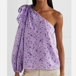 NWT Ulla Johnson Enid Lilac Purple Floral One Shoulder Bow Top Blouse, Size 0